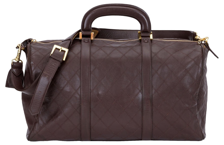 Chanel Brown Diamond Quilted Duffel Bag