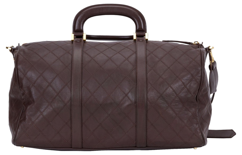 Chanel Brown Diamond Quilted Duffel Bag