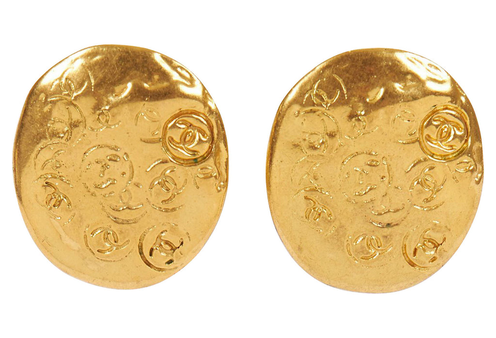 Chanel Oval Embossed Earrings