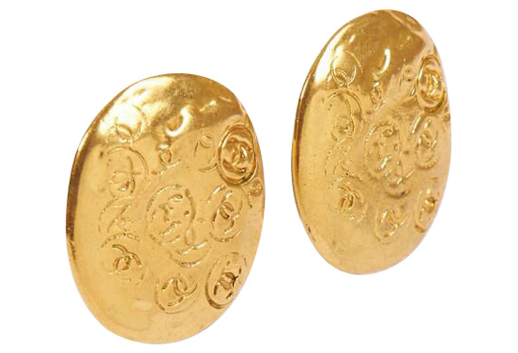 Chanel Oval Embossed Earrings