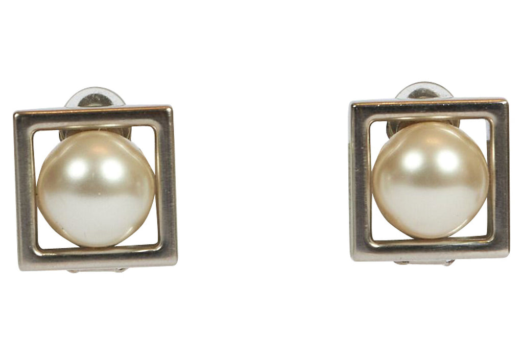 Chanel Silver & Pearl Square Earrings