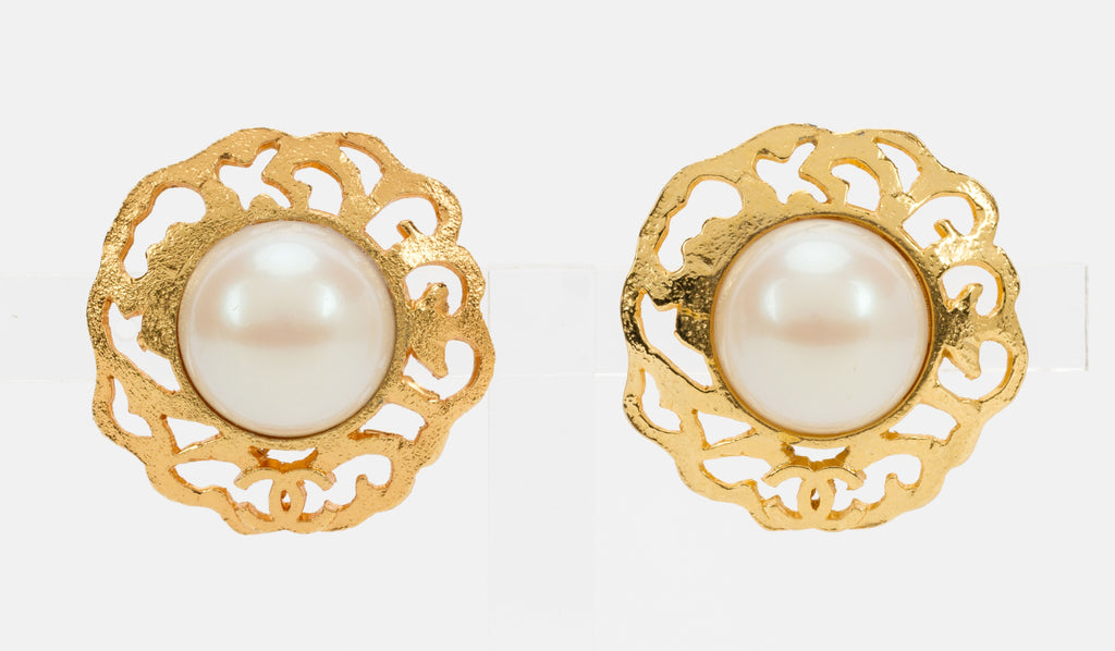 Chanel Large Gold & Pearl Clip Earrings