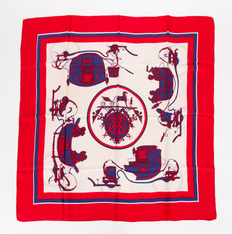 Hermes Vintage Red Carrosse Silk Scarf