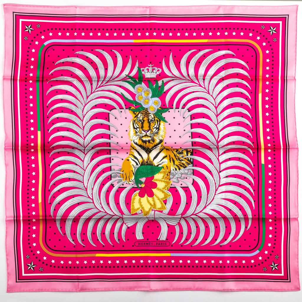 Hermès Imperial Tiger Fuchsia Silk Scarf