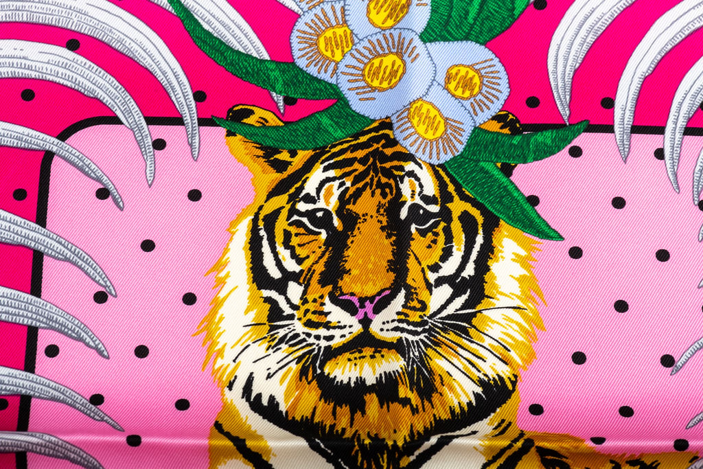 Hermès Imperial Tiger Fuchsia Silk Scarf