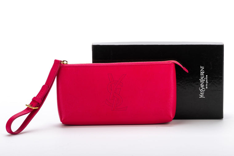 YSL Fuchsia Leather Wristlet Small Bag