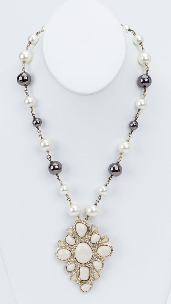 Chanel White & Gray Pendant Necklace