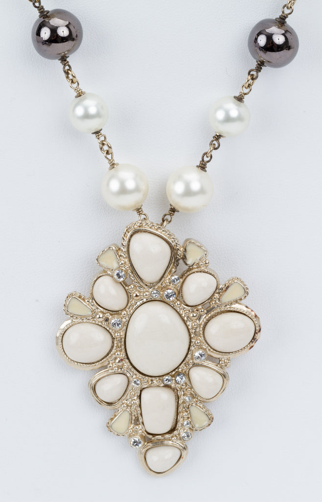 Chanel White & Gray Pendant Necklace