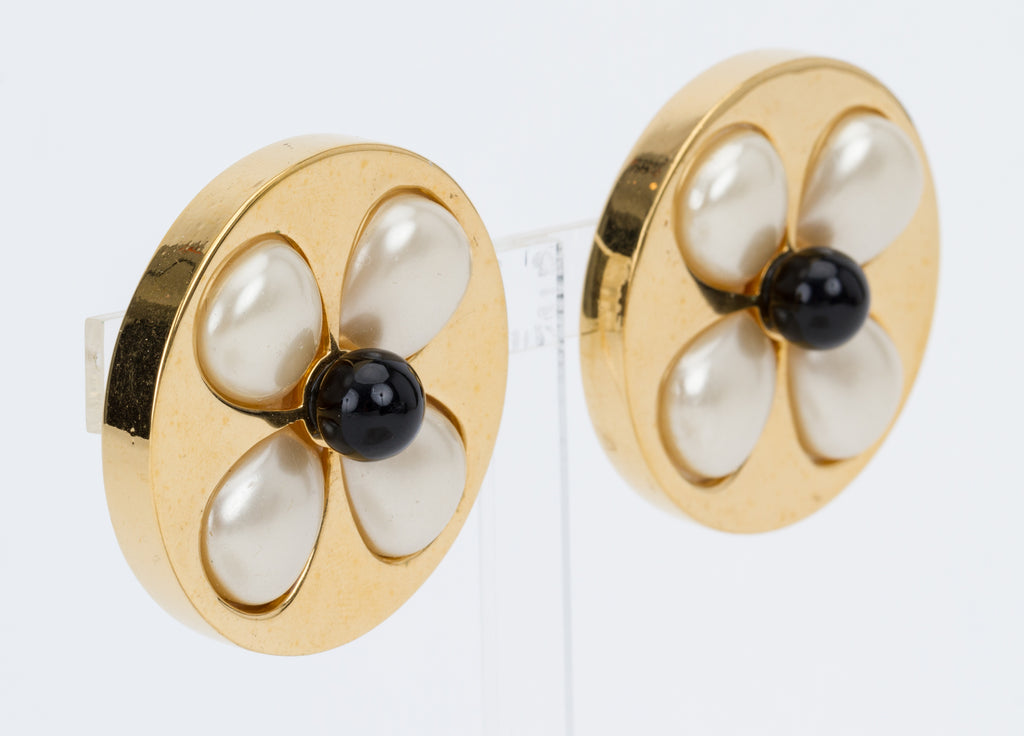 Chanel Oversize Pearl Clover Earrings