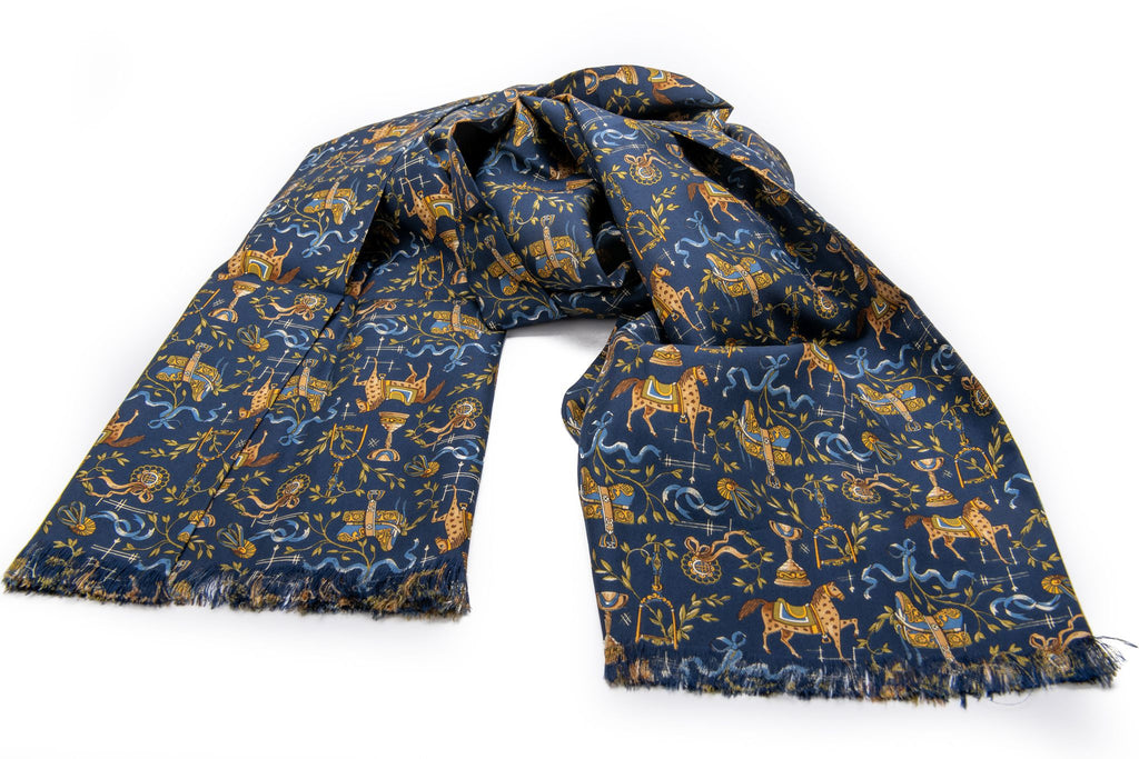 Ferragamo Blue Silk Horses Scarf