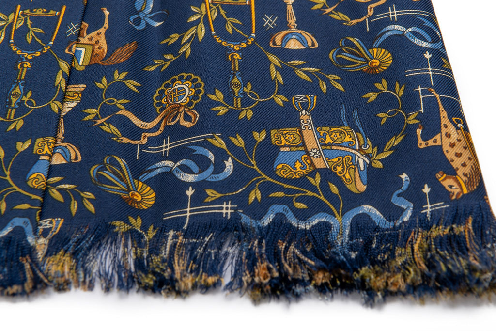 Ferragamo Blue Silk Horses Scarf