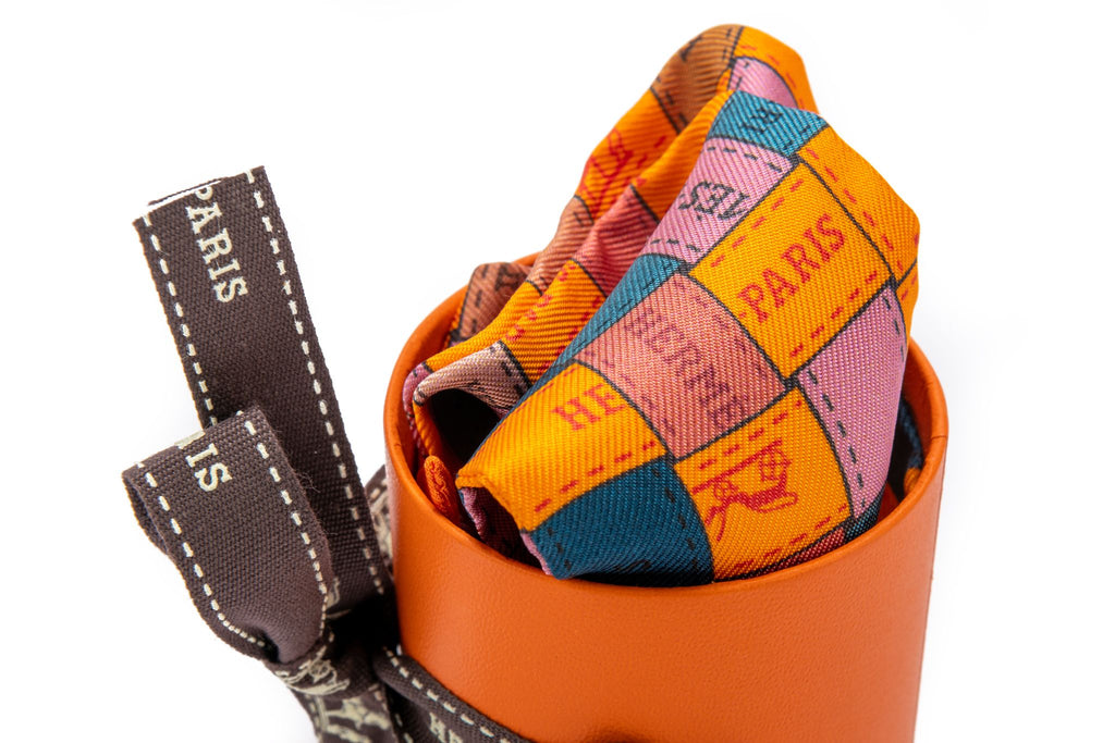 Hermès NIB Orange Checkers Twilly