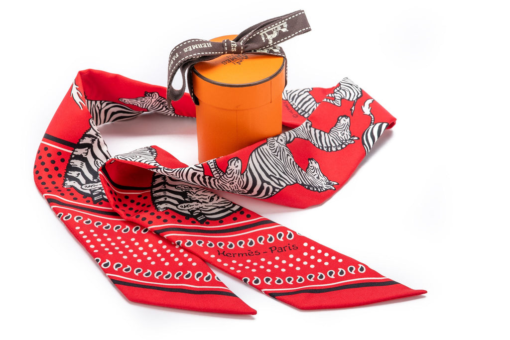 Hermès BNIB Red Zebra Twilly Scarf