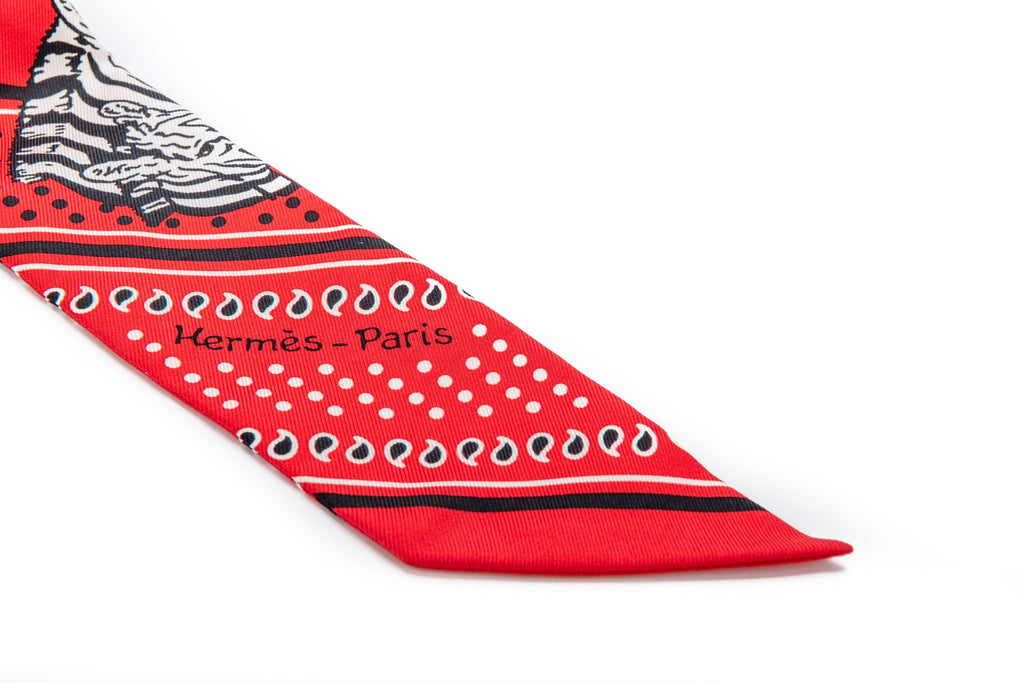Hermès BNIB Red Zebra Twilly Scarf