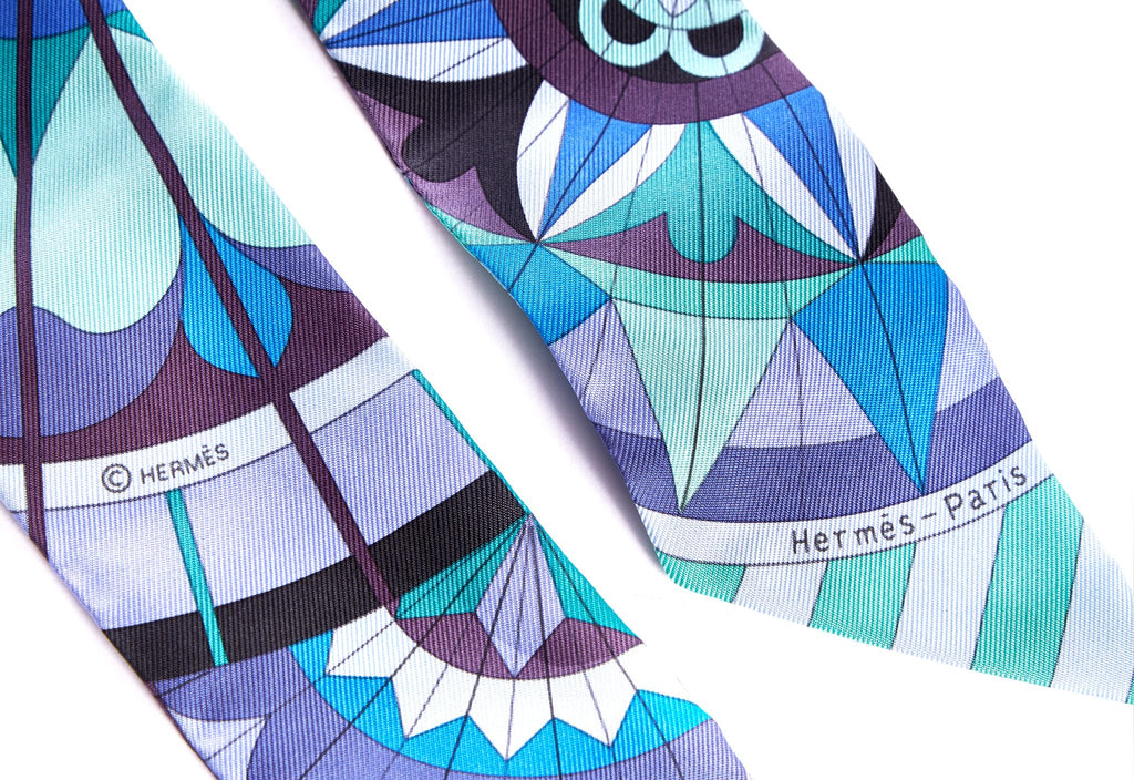 Hermès Geometric Blue Palladium Twilly