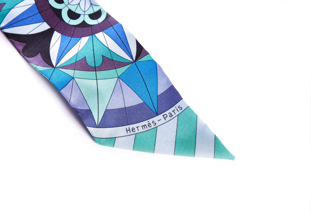 Hermès Geometric Blue Palladium Twilly
