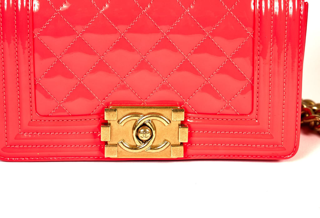 Chanel Fluorescent Patent Pink Boy Bag