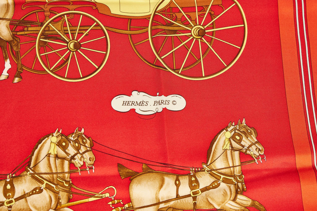 Herms Coach & Saddle Red Silk Scarf