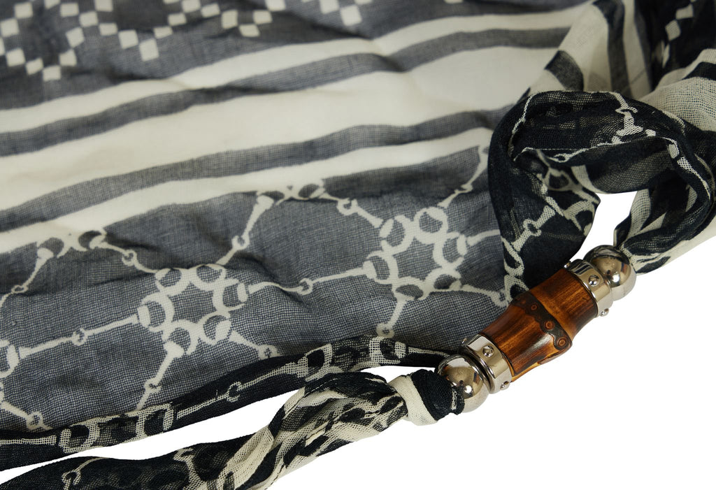 Gucci Linen Bamboo Blue & White Scarf