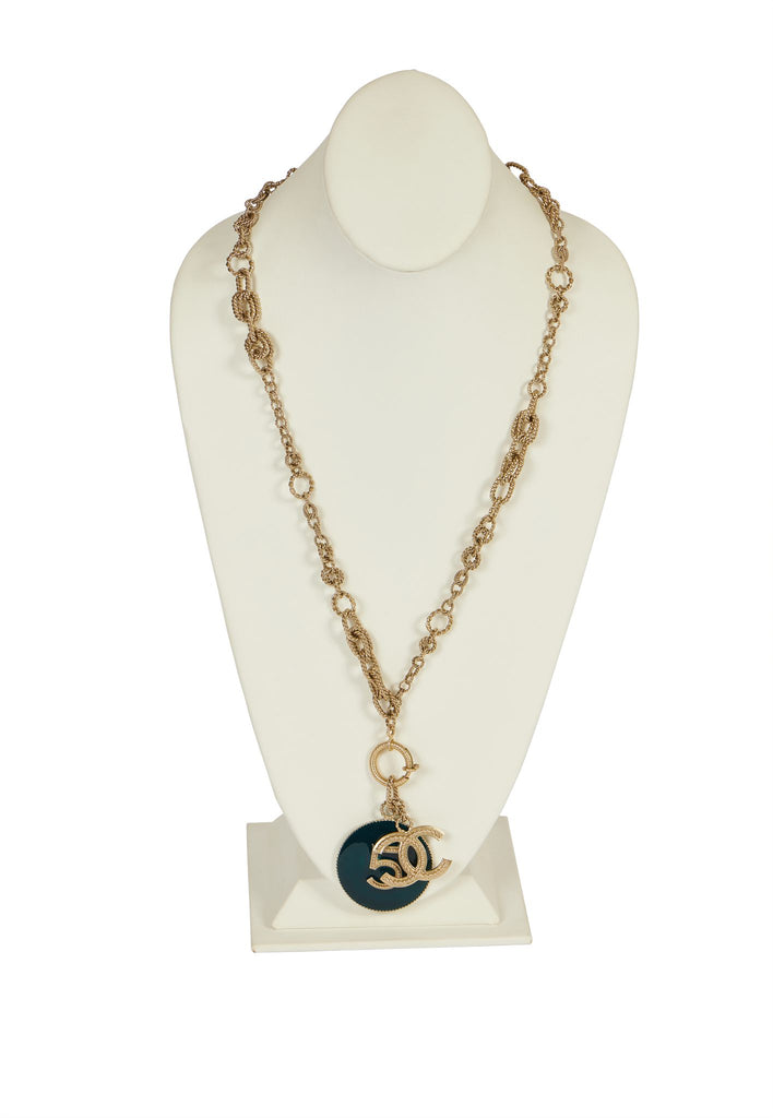 Chanel 5 & CC Long Silver Necklace