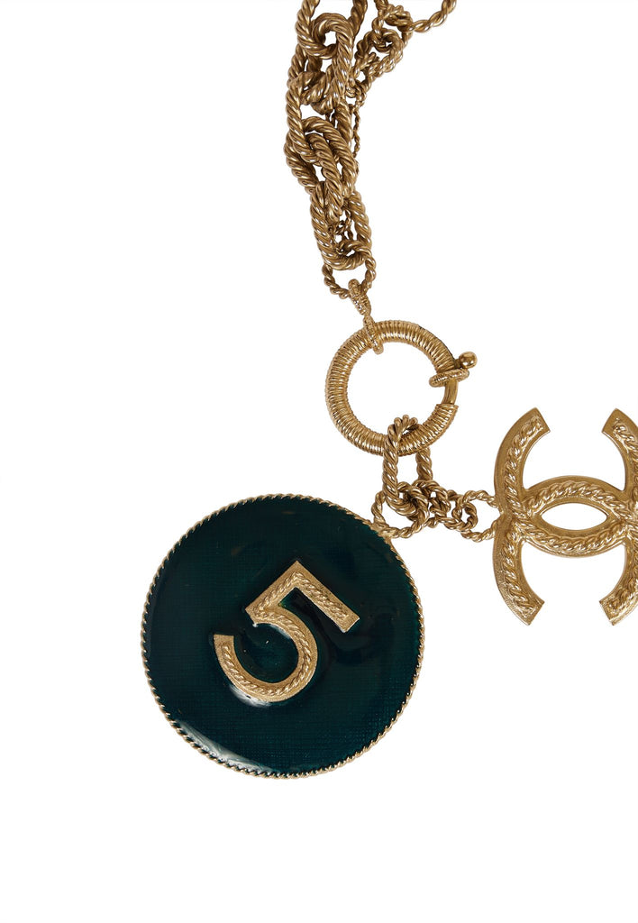 Chanel 5 & CC Long Silver Necklace