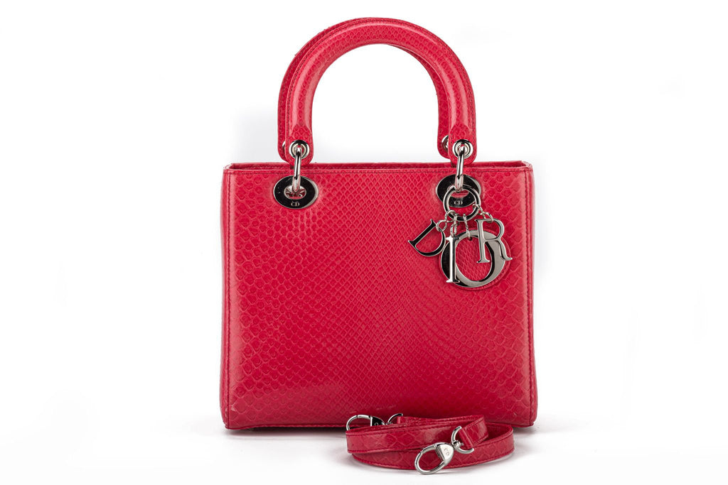 Large Red Python Lady Dior Bag