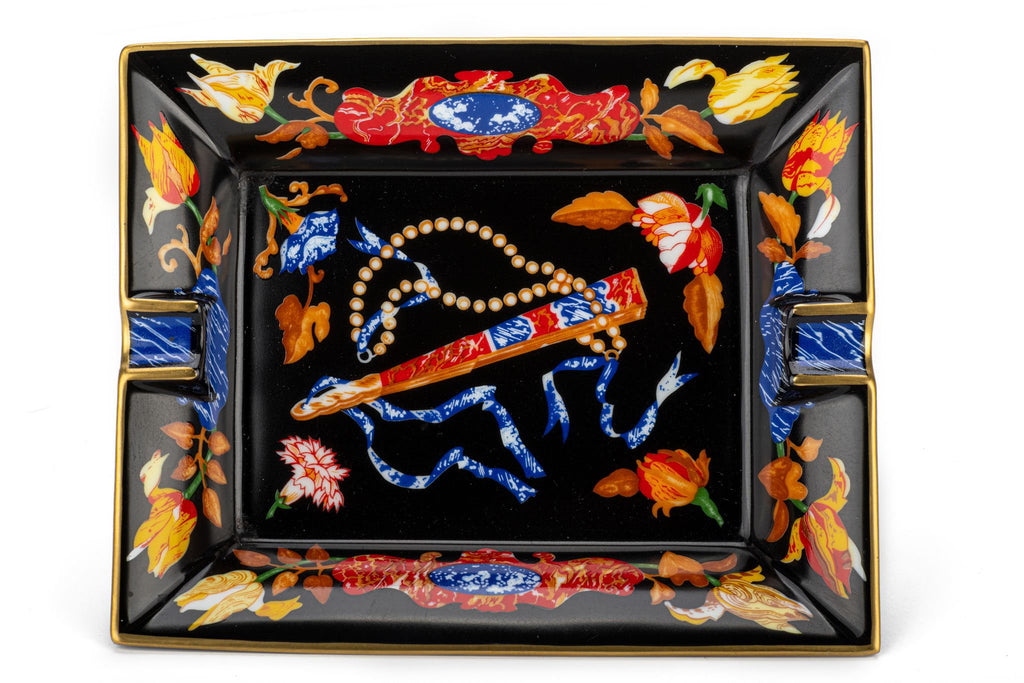Hermès Black Porcelain Fan Ashtray