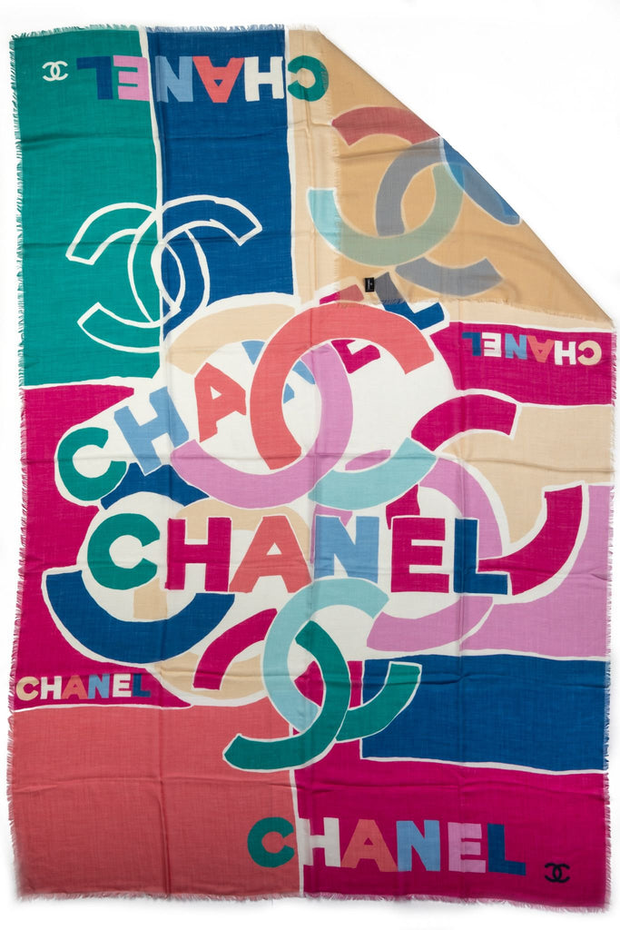 Chanel Cashmere Multicolor Logo Shawl