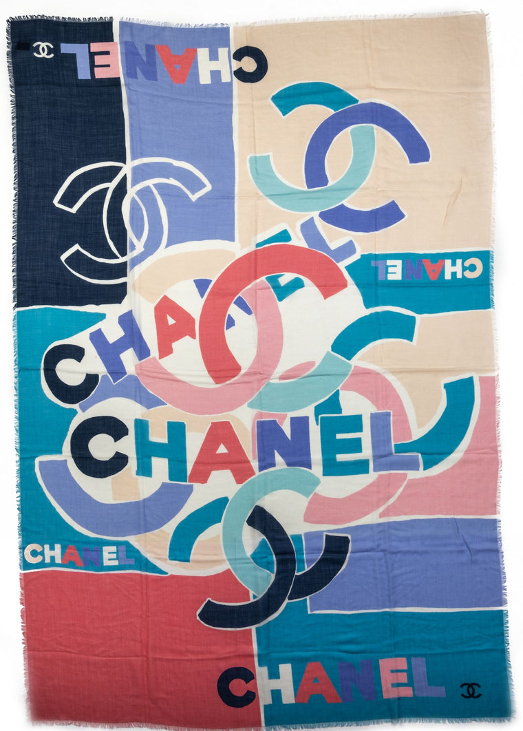 Chanel BN Multicolor Logo Cashmere Shawl