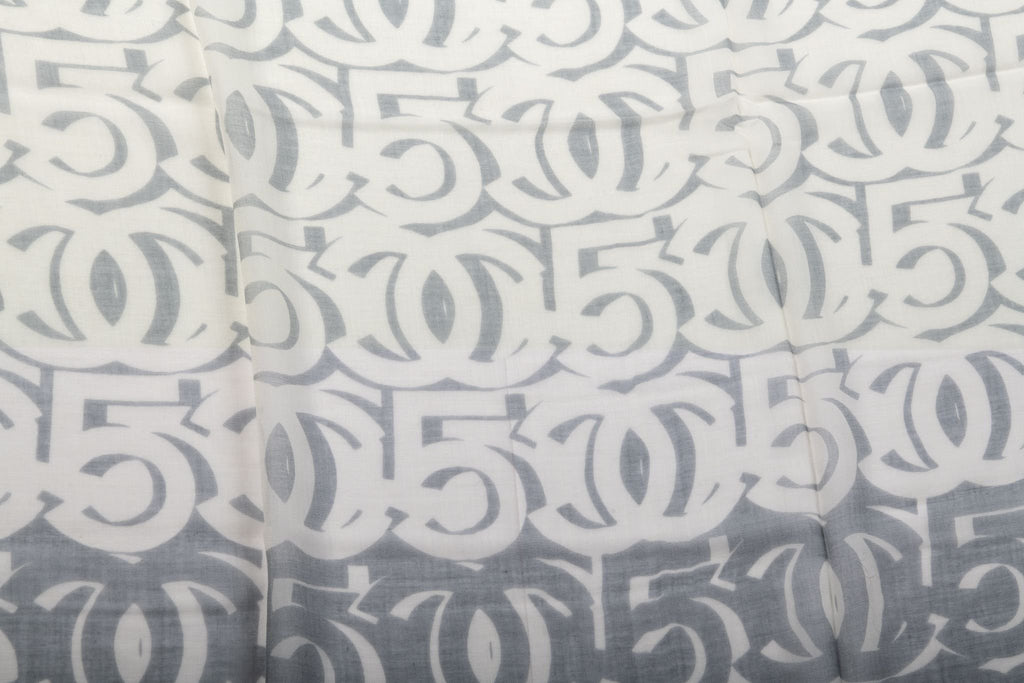 Chanel White/Grey Logo Cashmere Shawl