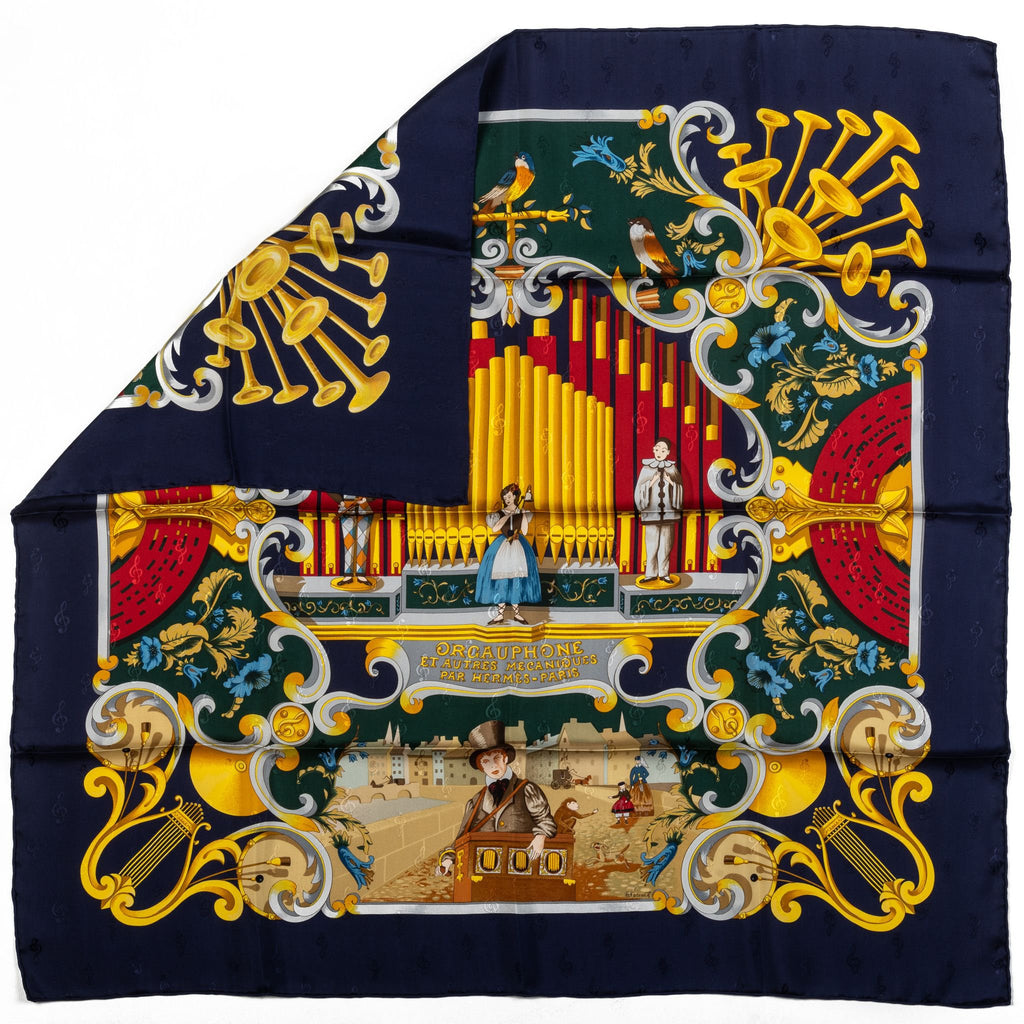 Hermes Blue Orgauphone Silk Scarf