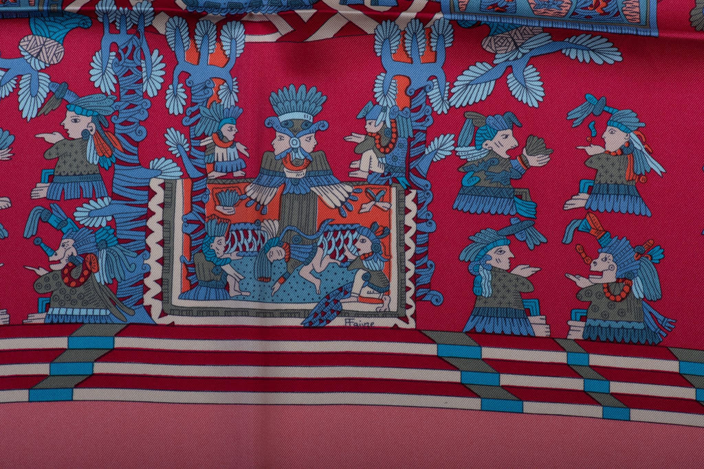 Hermès Aztec Garden Pink Silk Scarf