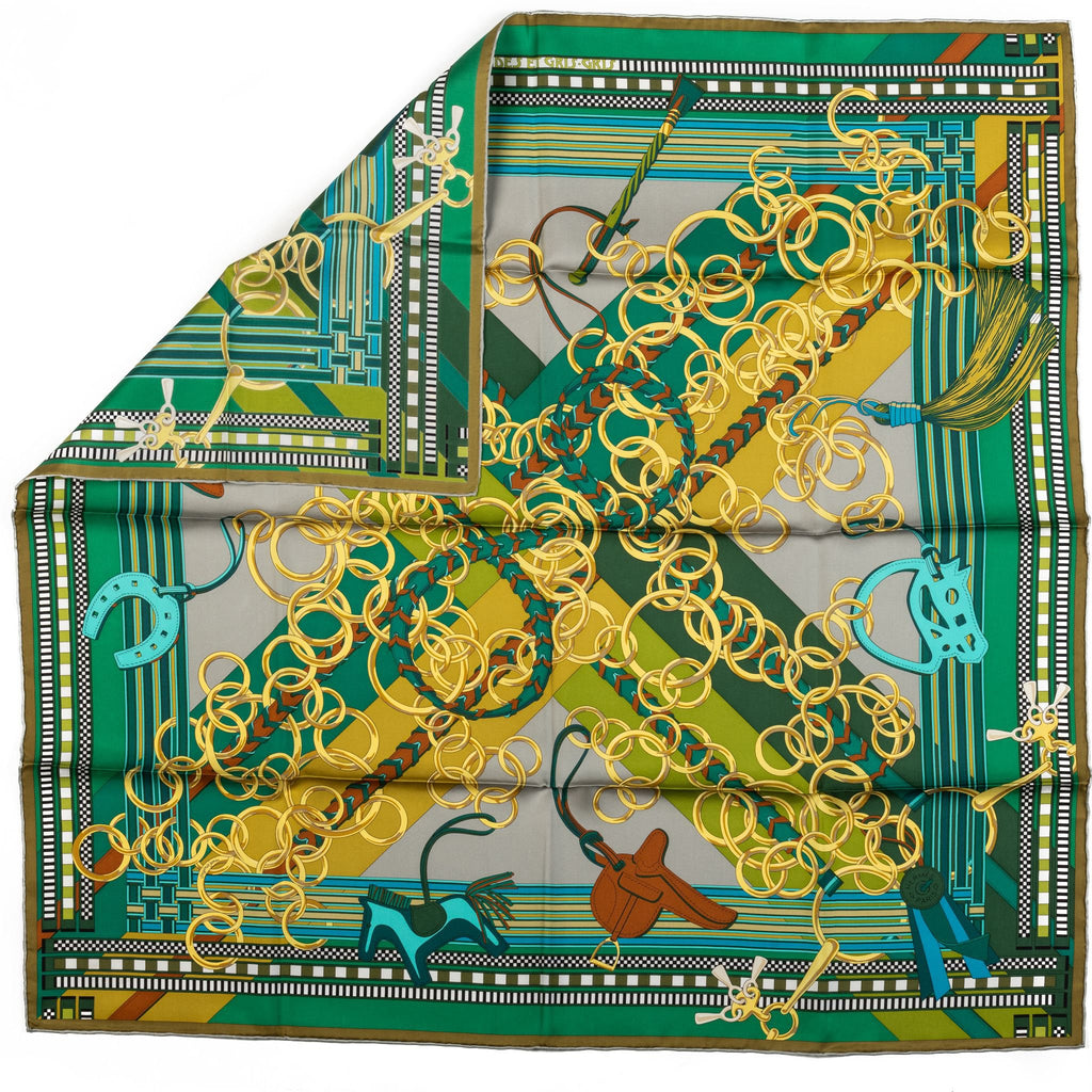Hermès Bag Charms Green Silk Scarf