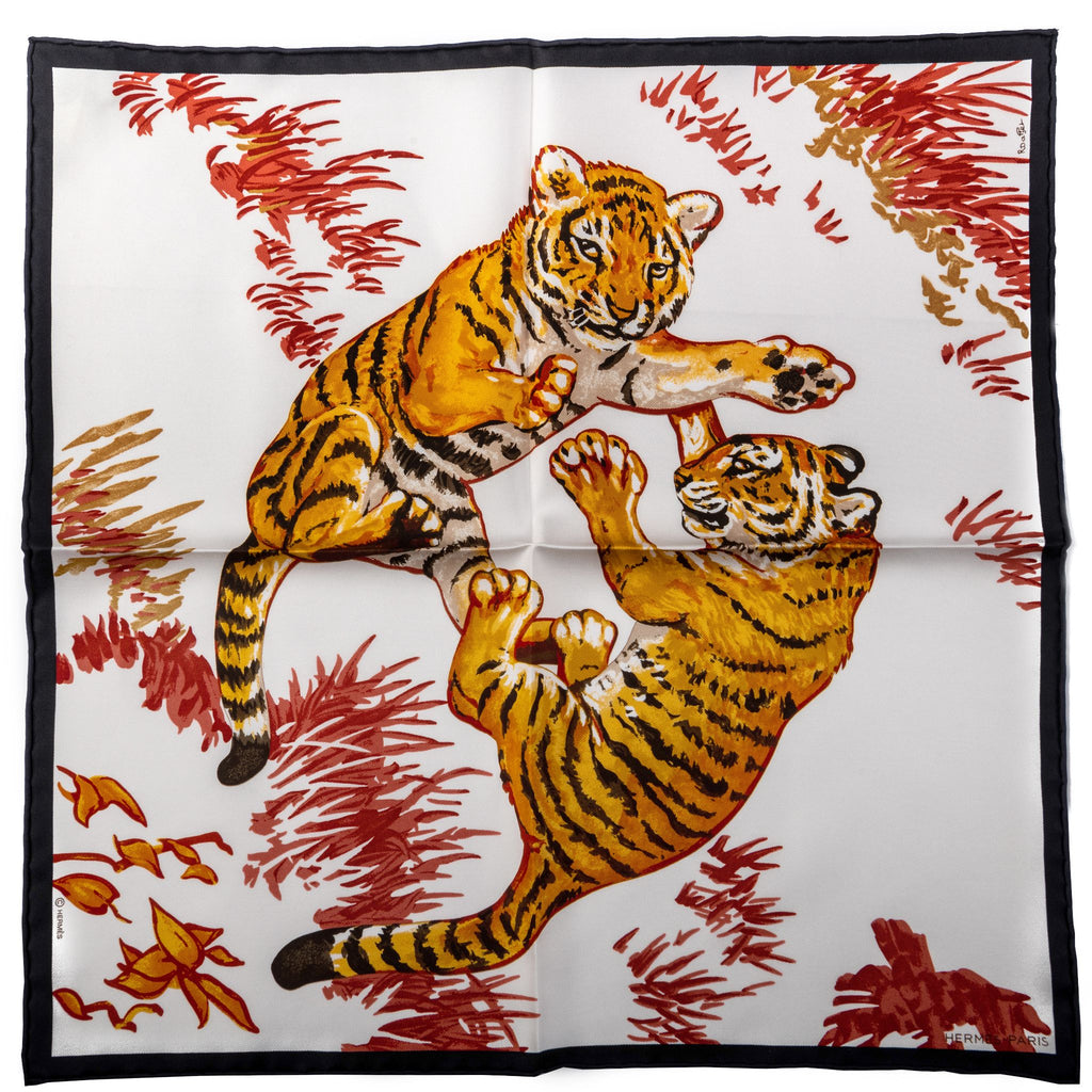 Hermes BNIB White Tiger Cubs Small Scarf