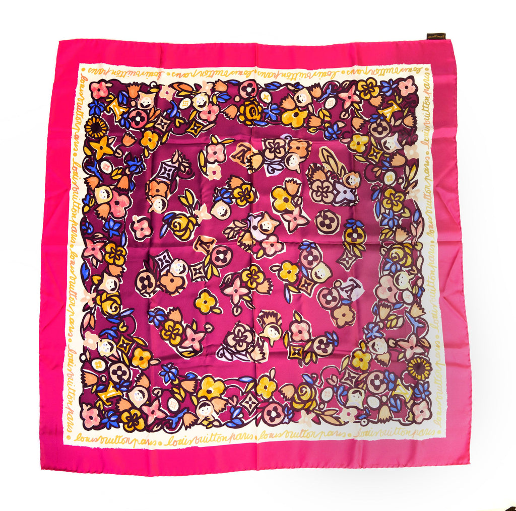 Vuitton Fuchsia Silk Flower Scarf W/Box