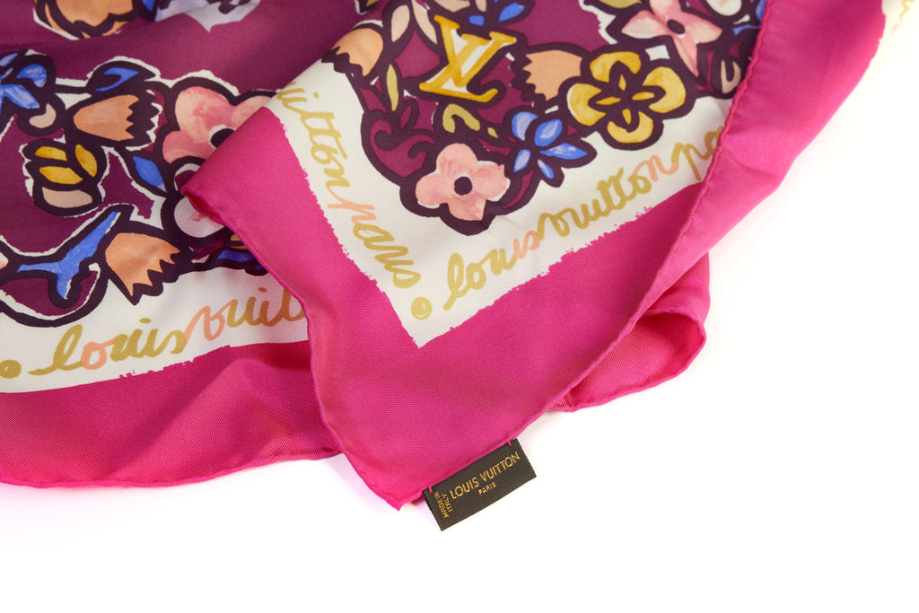 Vuitton Fuchsia Silk Flower Scarf W/Box