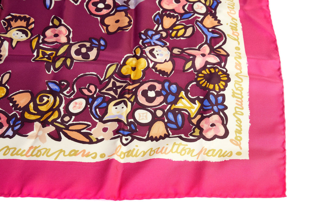 Vuitton Fuchsia Silk Flower Scarf W/Box