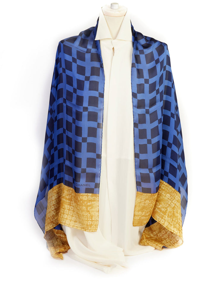 Chanel Blue and Gold Silk Stole