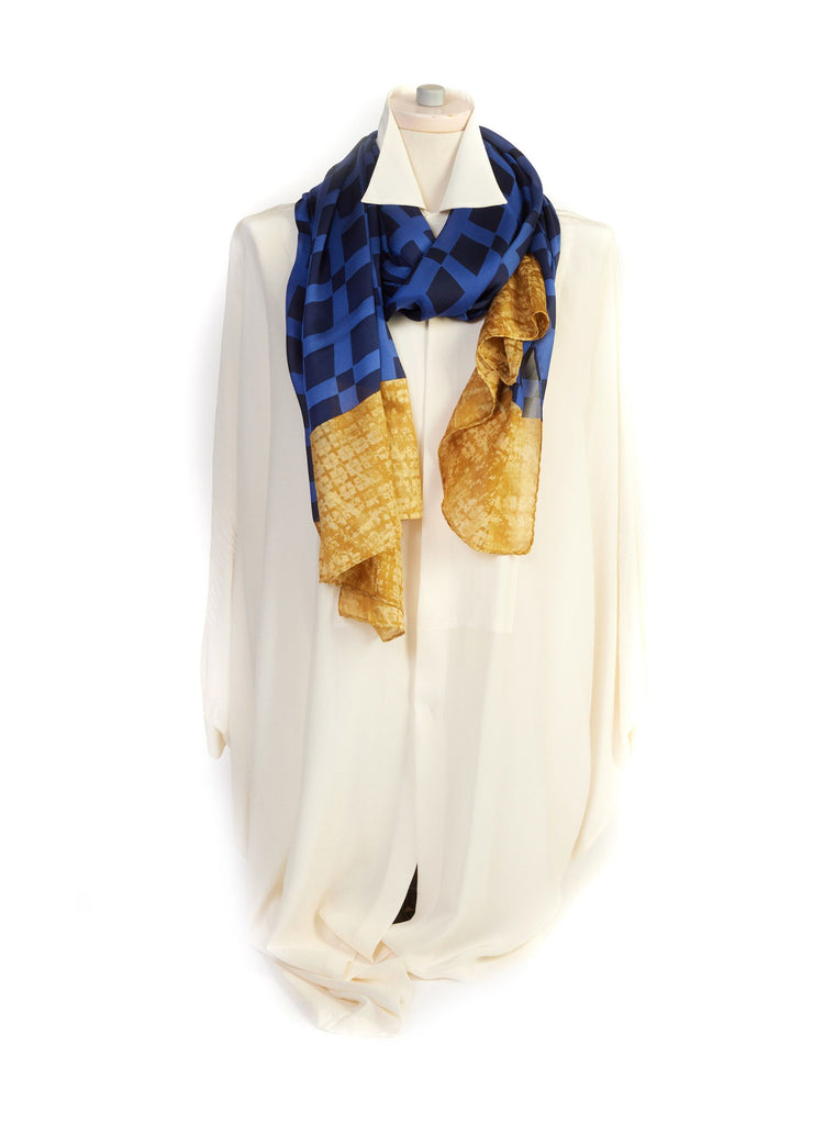 Chanel Blue and Gold Silk Stole