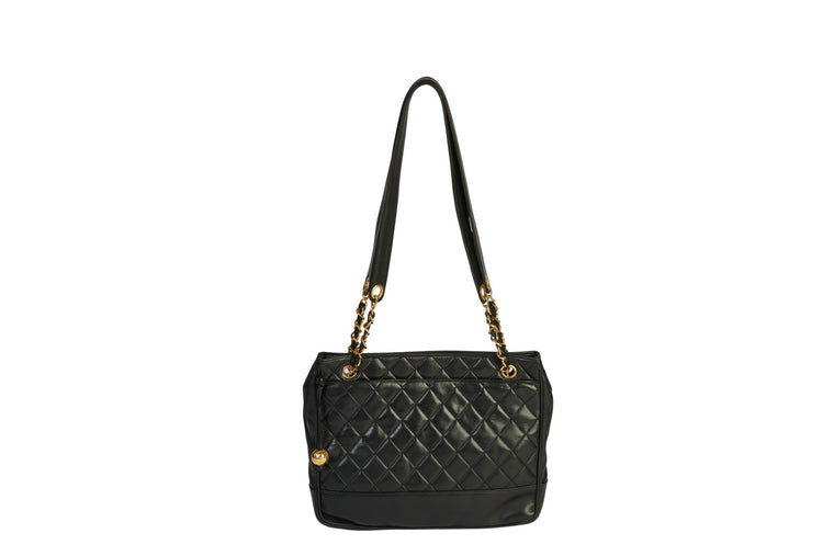 Chanel Vintage Black Quilted Zipper Tote