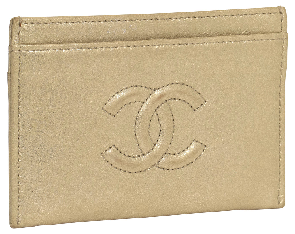 Chanel new card case light gold leather