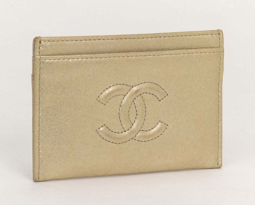 Chanel new card case light gold leather