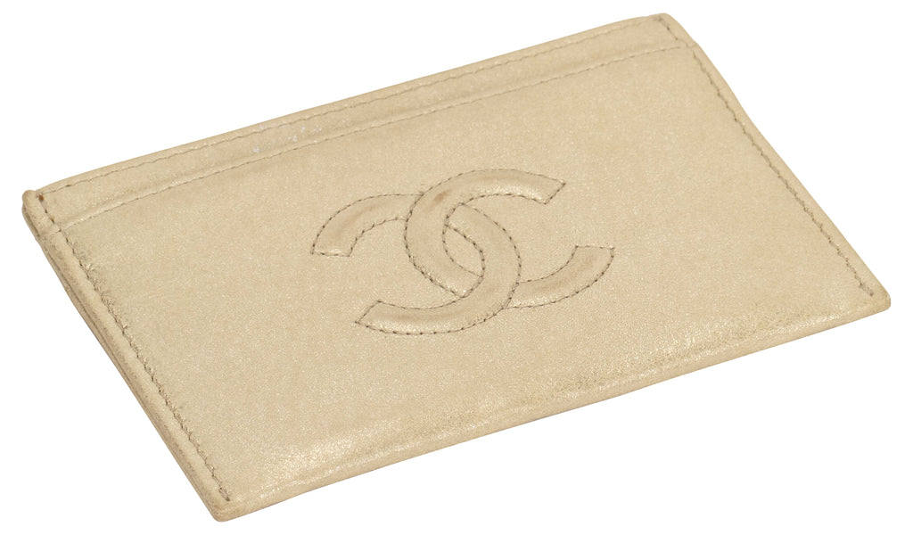 Chanel new card case light gold leather