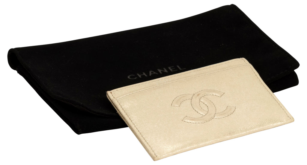 Chanel new card case light gold leather