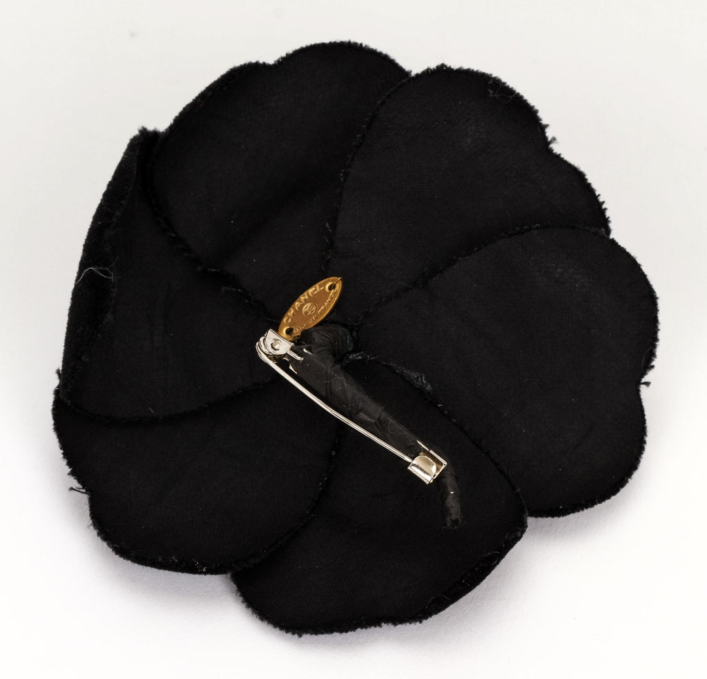 Chanel large black velvet camelia brooch