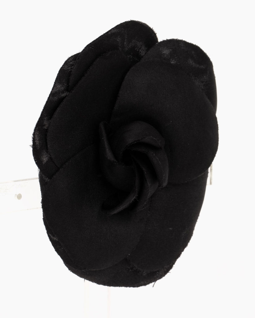 Chanel large black fabric camelia brooch