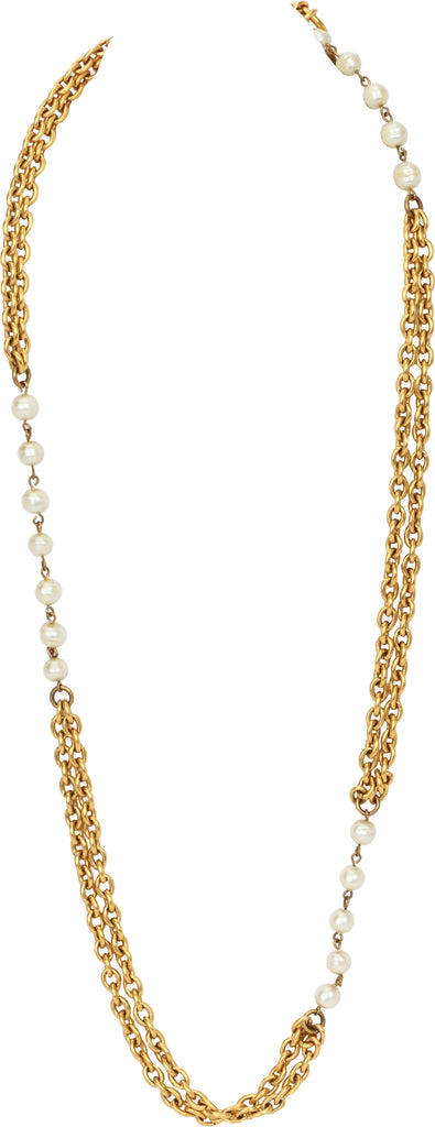 Chanel sautoir gold pearl chain necklace