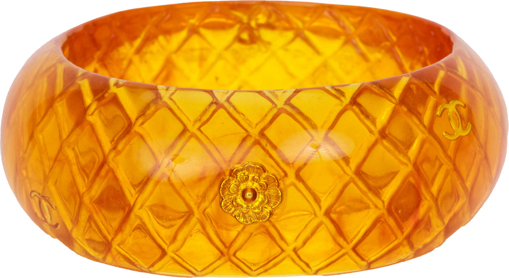 Chanel amber quilted bangle with inlay