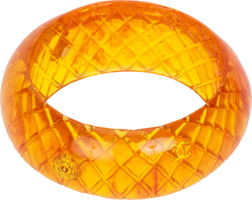 Chanel amber quilted bangle with inlay