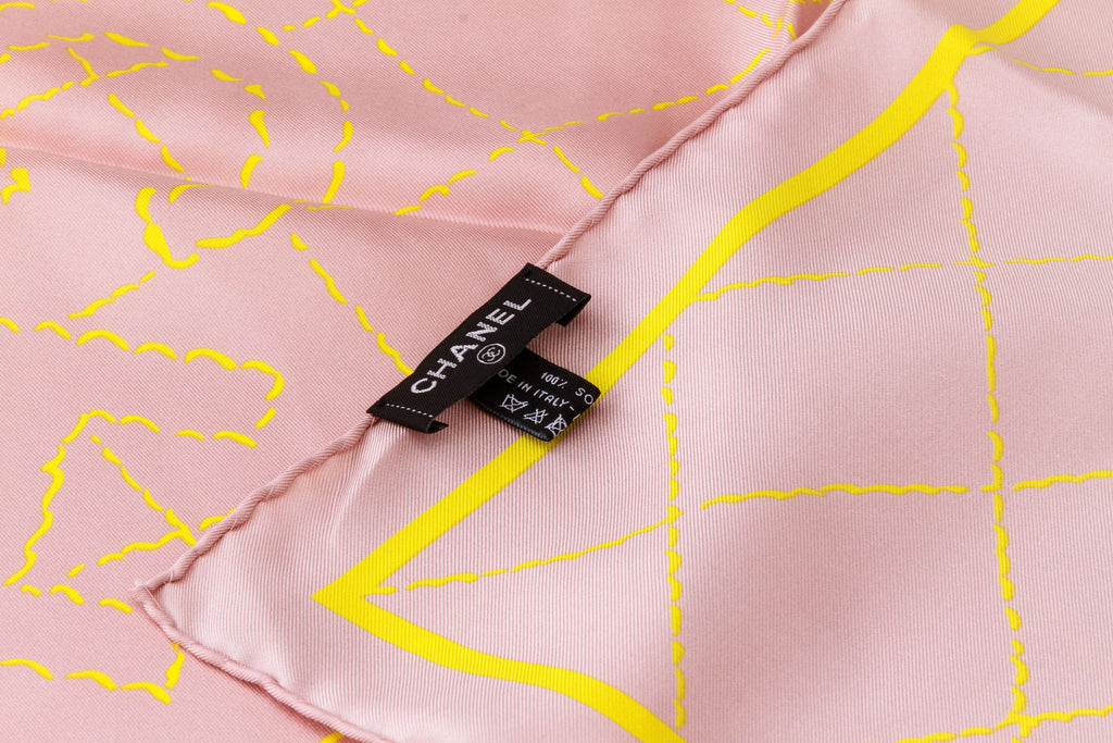 Chanel new pink and yellow quilted scarf
